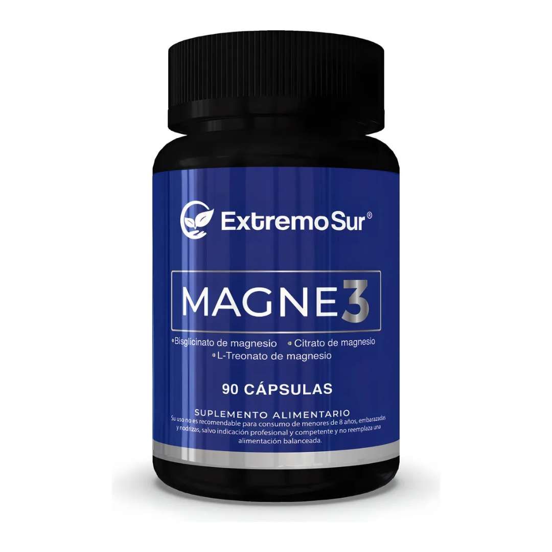 Magne3 Bisglicinato de Magnesio +Citrato de Magnesio+Ltreonato de Magnesio x 90 Capsulas Extremo Sur