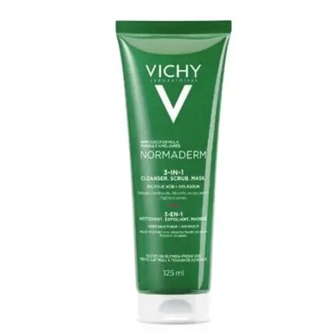 Vichy Normaderm 3 en 1 Gel Limpiador, Exfoliante, Mascarilla 125 ml