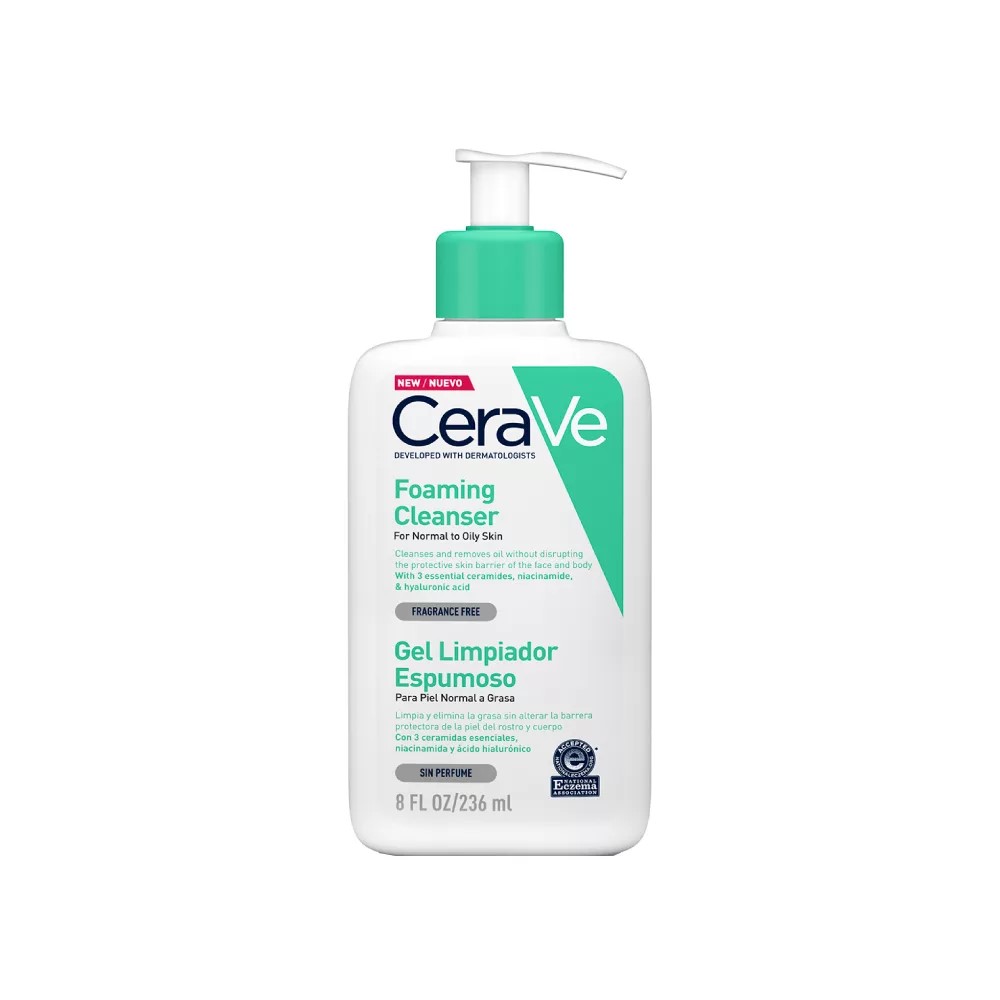 CERAVE GEL LIMPIADOR ESPUMOSO X 236 ML P/NORMAL A SECA